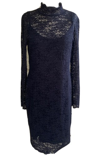 Vince Camuto Little Black Dress Lace 2 Pc Black Strap Cami Knee Length Small - Picture 8 of 9