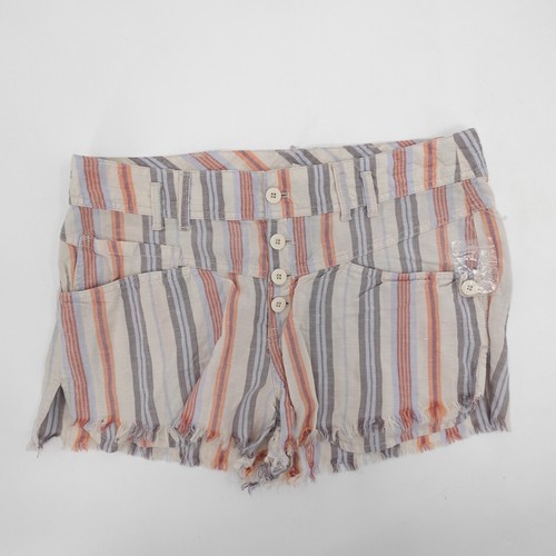 Free People Shorts Womens 10 Beige Brown Striped Linen Slit Soft Designer Short - Picture 1 of 10