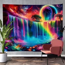 Planet Camouflage Waterfall UV tapestry,Blacklight Reactive Psychedelic Tapestry