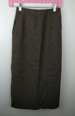 BURBERRYS Skirt Women' s Small 24'' Waist Brown Tweed Pencil Career Vintage