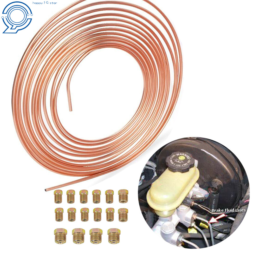 25ft 3/16" OD Copper Brake Line Tubing Kit - Iron Plated, Universal Fit For Most Vehicles