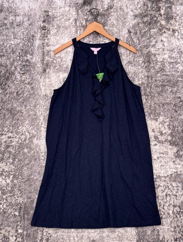 New Lilly Pulitzer Dress XL Womens Shay Blue Cotton Ruffle Sleeveless