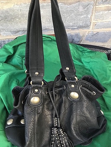 Cynthia Rowley Handbag Black Distressed Leather Tassles Lined