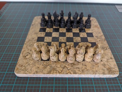 Vintage Handmade Marble Coral & Black Chess Men Set Weighted Pro Chess Game Set