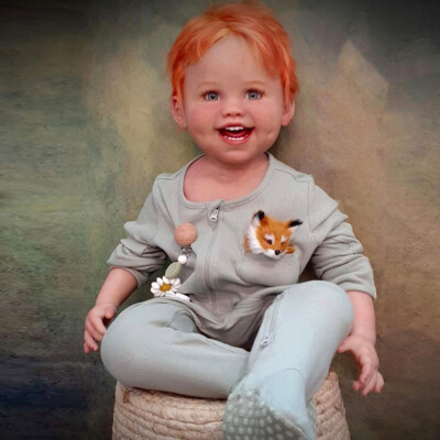 30'' Reborn Baby Doll Painted Toddler Boy Short Red Hair Cloth Body Handmade Gift