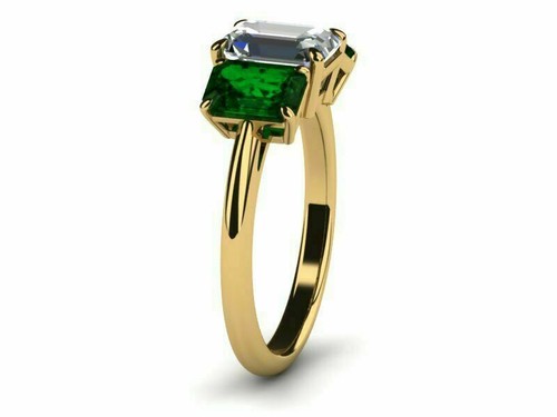 5 karat Smaragd Drei Steine Ring Hochzeit Diamant Verlobungsring Gelbgold-Finish - Bild 4 von 7