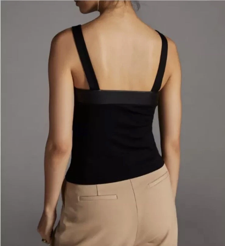 Camiseta sin mangas Maeve Anthropologie nueva sin etiquetas para mujer negra con correa de cuero sintético mediana, ¡nueva! Foto 2 de 4