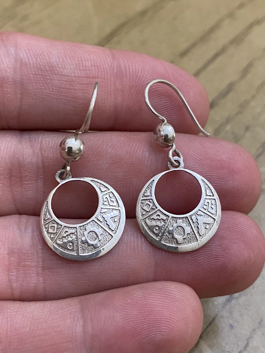 D Carlo Designer Signed Etched Sterling Silver 950 Circular Dangle