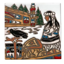 Mag Mor Studios Pacific Northwest Native Art Ceramic Tile Wall Tribal Decor 6x6