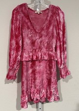 Love Shack Fancy Evan Pink Grenadine Smocked Velvet Mini Dress Size XS