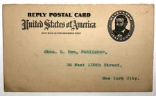 Postal Reply  Card 1 Cent Chas L Rea Publisher New York City 1890s-1909 Postcard