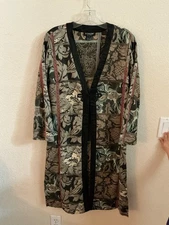 CITRON Santa Monica Damask Jacquard Open One-Front Closure Long Duster Jacket S