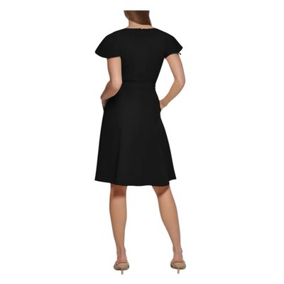 solid cap sleeve fit & flare dress calvin klein Calvin Klein Women's Short Sleeve Scuba Crepe A-Line Red 2 at Amazon Women's Clothing store