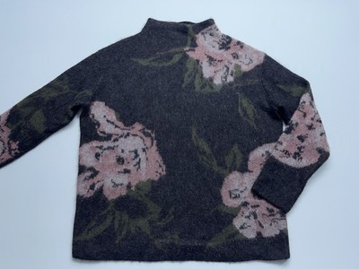 Vince Brushed Floral Alpaca-Wool-Blend Funnel Neck Sweater Womens Size Medium