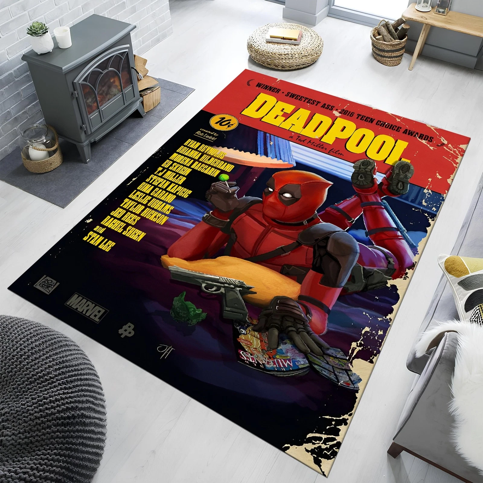 Deadpool Area Rug Marvel Superhero Colorful Movie Room Carpet Decor