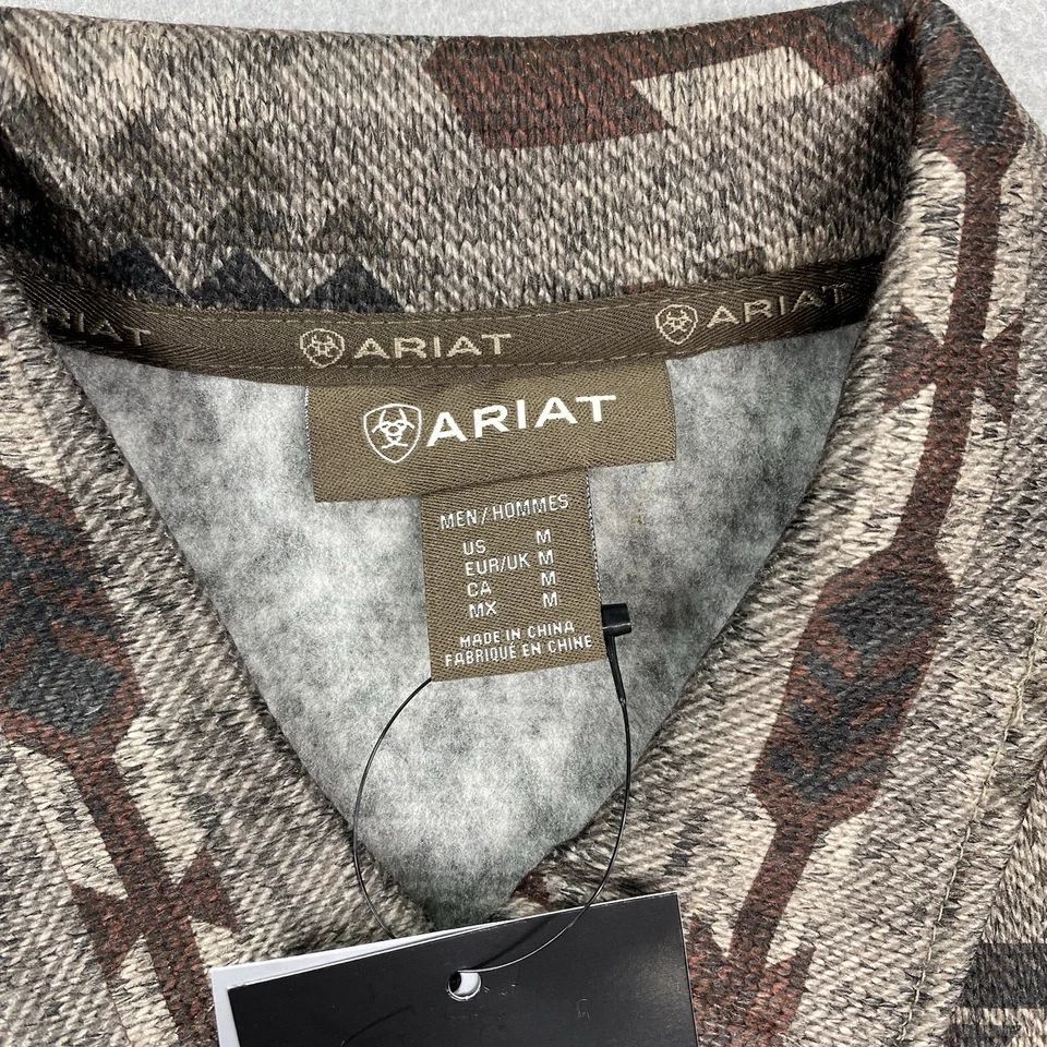 Ariat Shirt Jacket Mens Medium Brown Aztec Fleece Caldwell Western Cowboy - Image 4 of 4