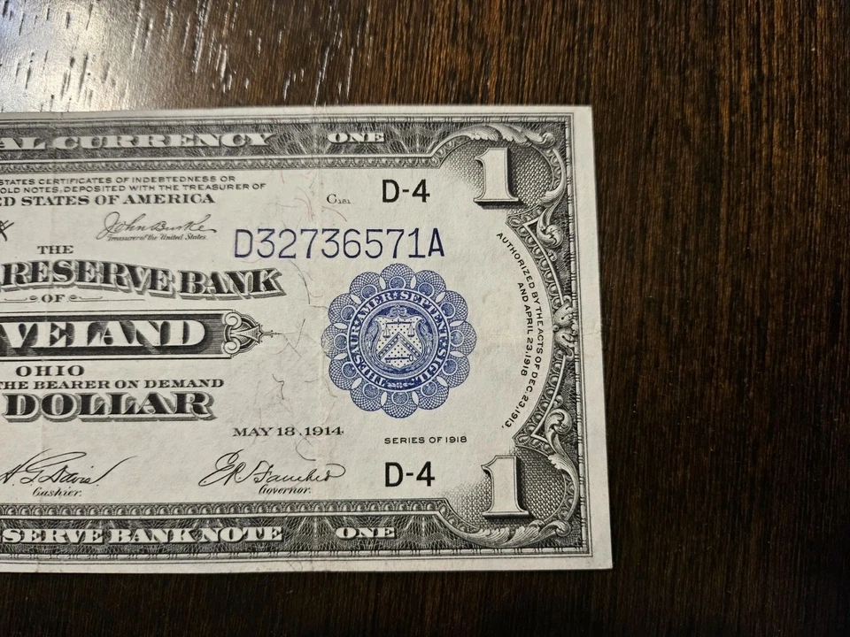 1914 $1 Dollar Federal Reserve Note Cleveland - Image 3 of 4