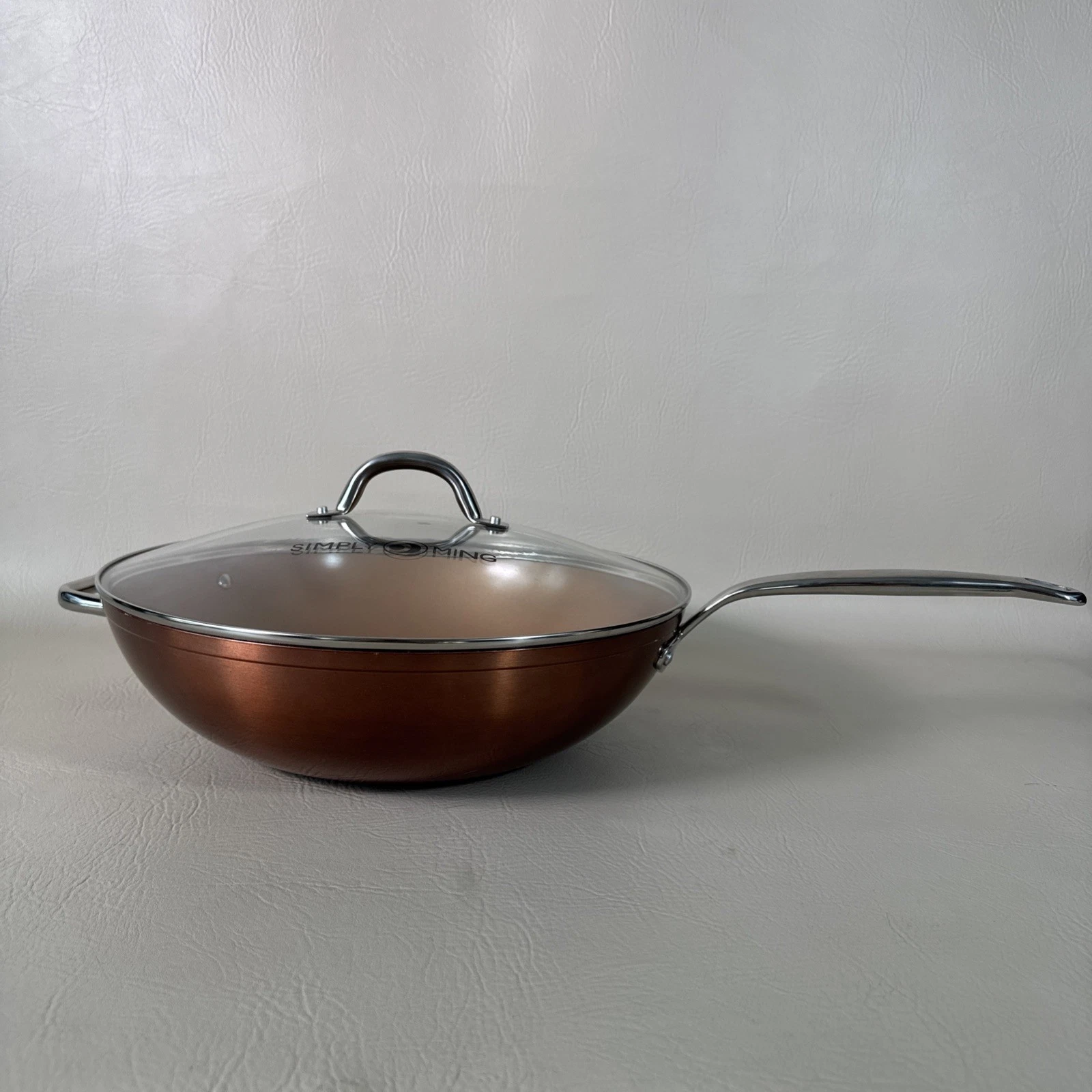 Simply Ming Copper Wok Large 13 In Non-Stick Pan With Glass Lid