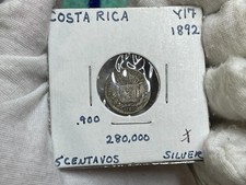 1892 Costa Rica 5 Centavos Silver Coin Low Mintage
