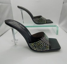 Public Desire Ladies Lunar Perspex Heeled Sparkly Black Mules In Size UK 6
