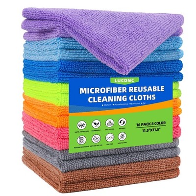 lucdnc Microfiber Cleaning Cloths 16 Pack 8 Color Medium, Multicolor 