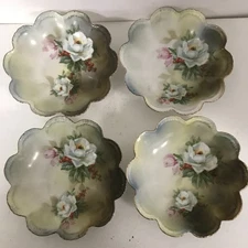 RS Germany Scalloped Fruit Bowls Floral Porcelain Gold Rim 5" Vintage Porcelain