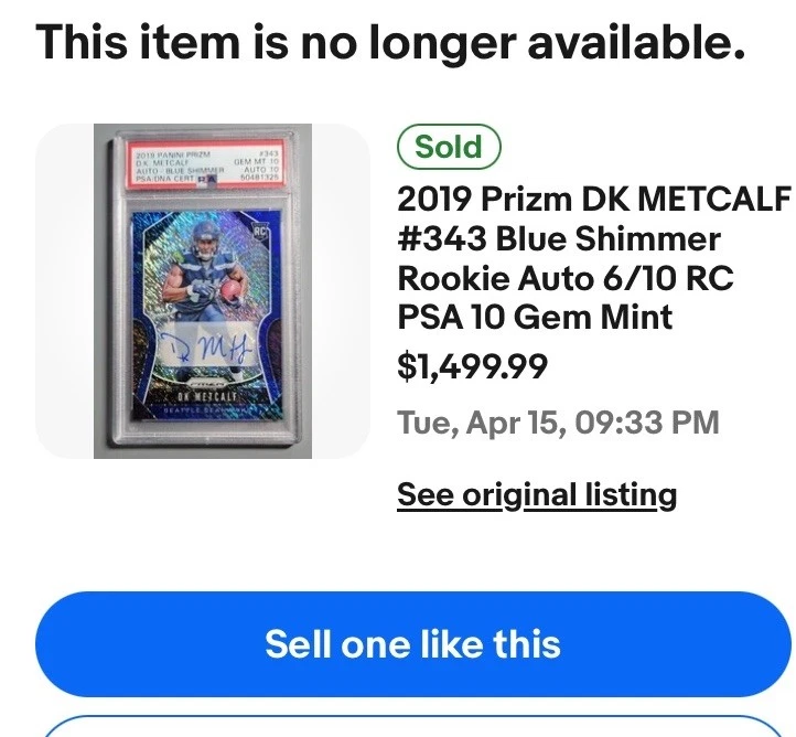 2019 Prizm DK Metcalf SSP/10 RC AUTO PSA 10 COLOR MATCH Blue Shimmer 📈 Steelers - Image 3 of 4