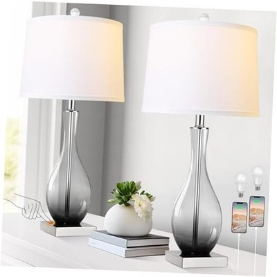 Table Lamps Set of 2 with Touch Control, 3-Way Dimmable Modern Glass table Gray
