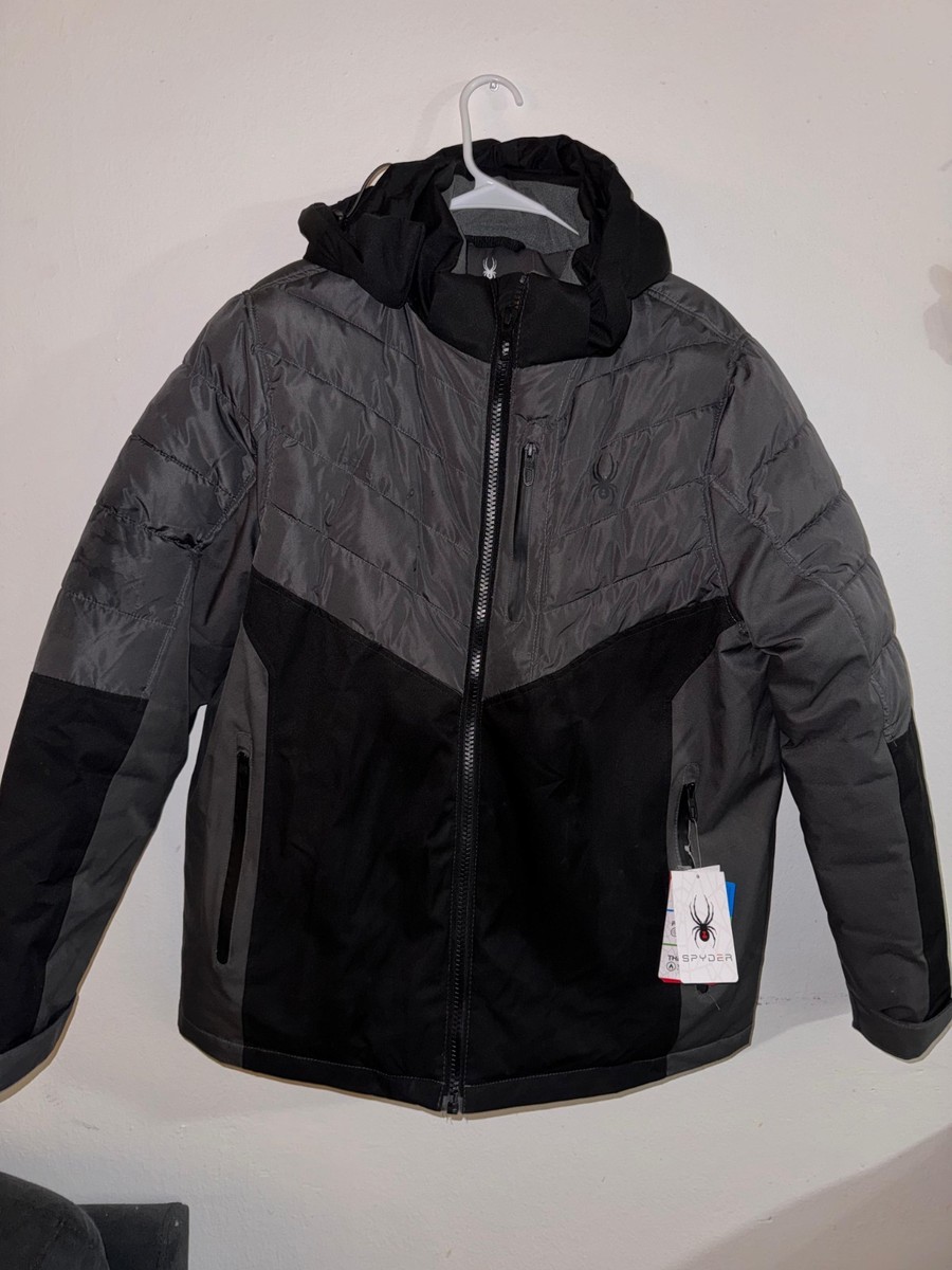 Spyder Men's Hooded Faux Leather Colorblock Zip Jacket Black/Gray