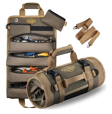 The Ryker Roll Up Tool Bag Organizer Gifts for Dad. Heavy Duty Motorcycle Tool