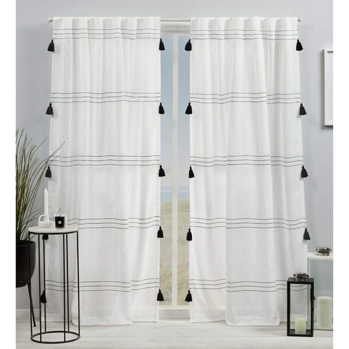 Curtains Demi Light Filtering Tab Top Curtain Panel Pair, 54"x84", Black, Set...