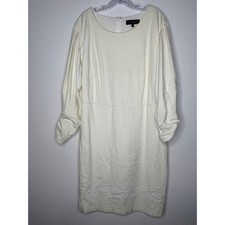 NWT Eloquii Cream Ruched Split Sleeve Sheath Dress Women's Sz 18 Off White FLAWS