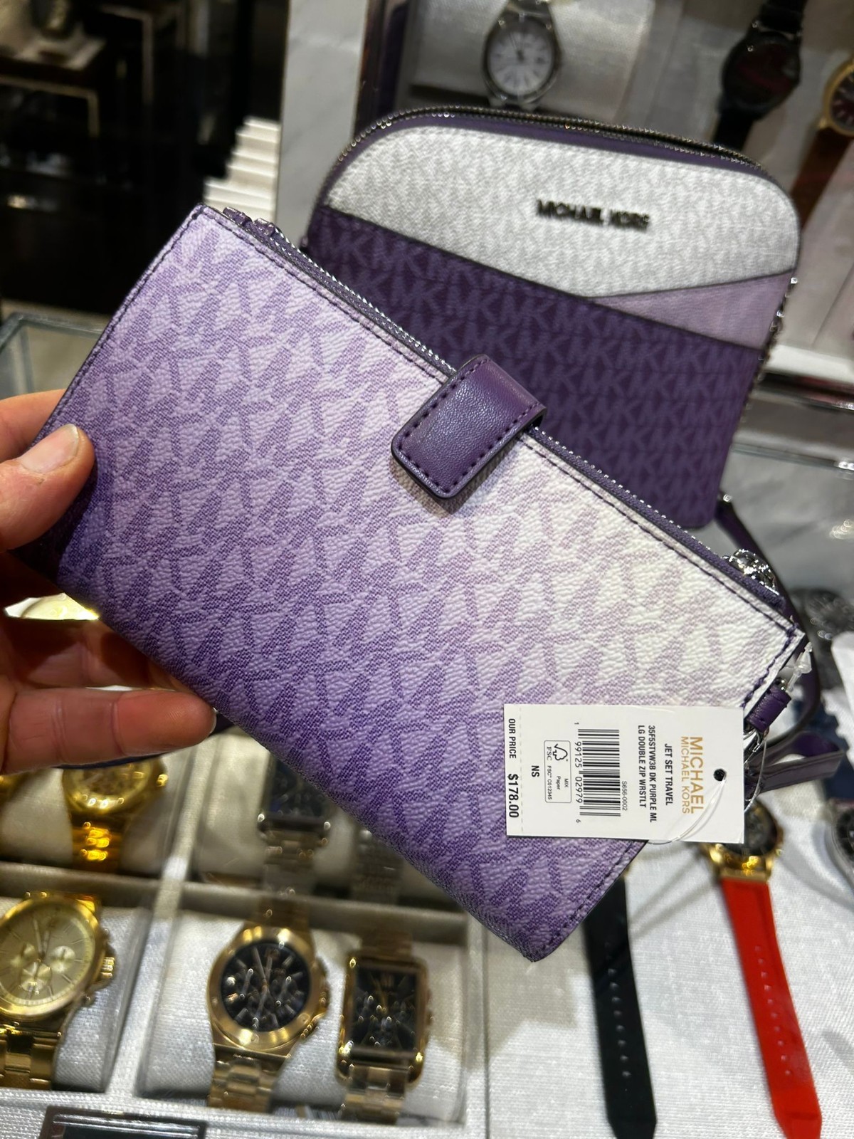 Michael Kors Jet Set Women Dome Crossbody Bag +Double Zip Wallet Set Dark Purple thumbnail 16