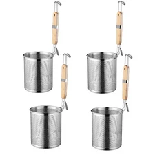 4-Piece Stainless Steel Pasta Basket Set with Wooden Handles – Perfect for Co...