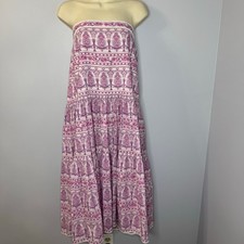 Bindu Floral Strapless Midi Dress Pink Floral Beach Coastal Vacation Women's S