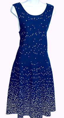 ISSA LONDON Blue/White Polka Dot Ombré Knit Skater Midi Dress Sz XL (US 12-14)