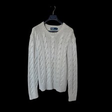Polo Ralph Lauren Mens 100 Silk Cable Knit Crewneck Sweater Beige Large