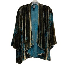Citron Santa Monica Open Kimono Jacket 1X Velvet Burnout Floral Iridescent Olive