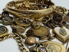 Lot Of Antique GOLD FILLED jewelry Mix Victorian Art Deco Pins Awards Old  110gr