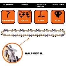 3 saw chains 3/8" 1.3 mm 62 TG 45 cm half chisel for Einhell BKS 38/45, EKS 1845