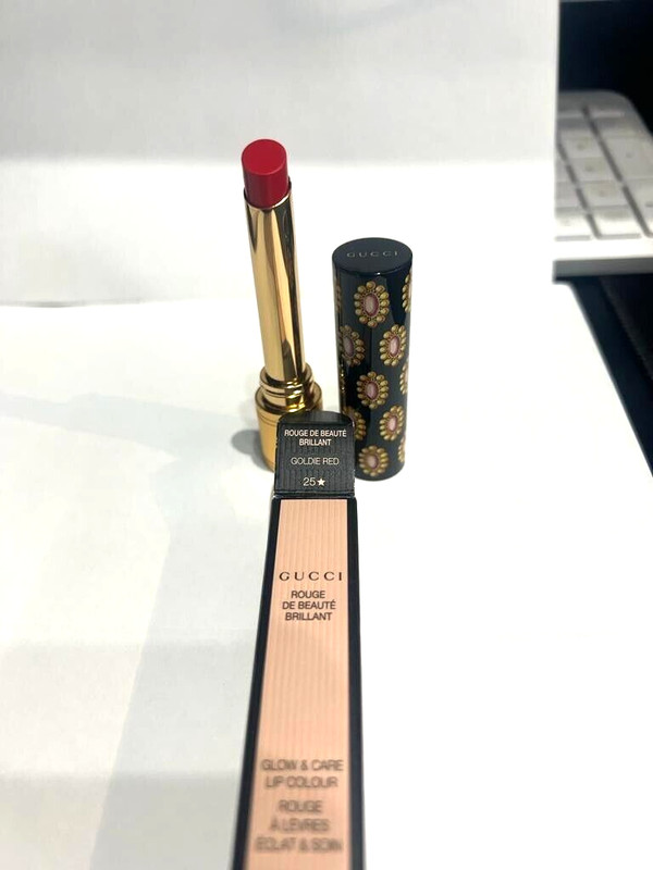 GUCCI Rouge De Beaute Brilliant Shine Glow & Care Lipstick COLOR:  GOLDIE RED 25