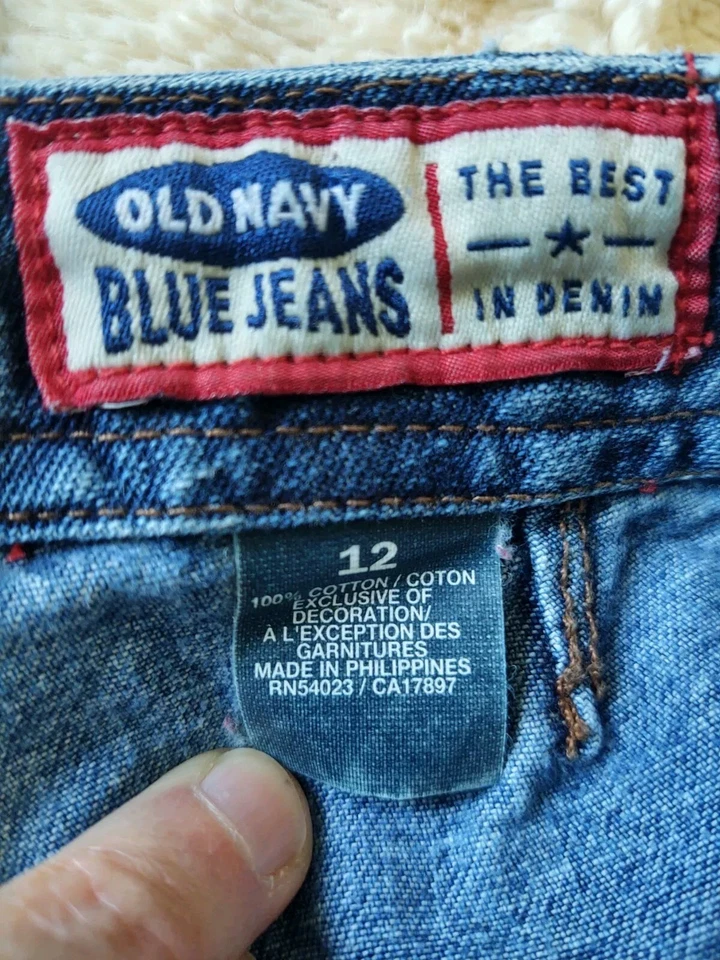 Jeans para niñas viejos azul marino talla 12 cuero encaje frontal cremallera trasera 24x26" Foto 3 de 4