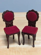 Dollhouse Miniatures 2 Vintage Victorian Red Velvet Chairs by Concord Miniatures