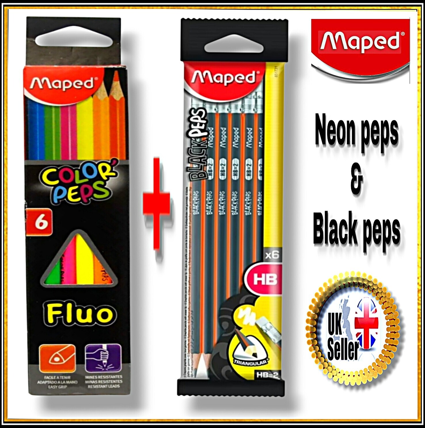 Maped HB Pencil x 6  Black'Peps plus 6 x maped florescents FREE P+P UK Seller