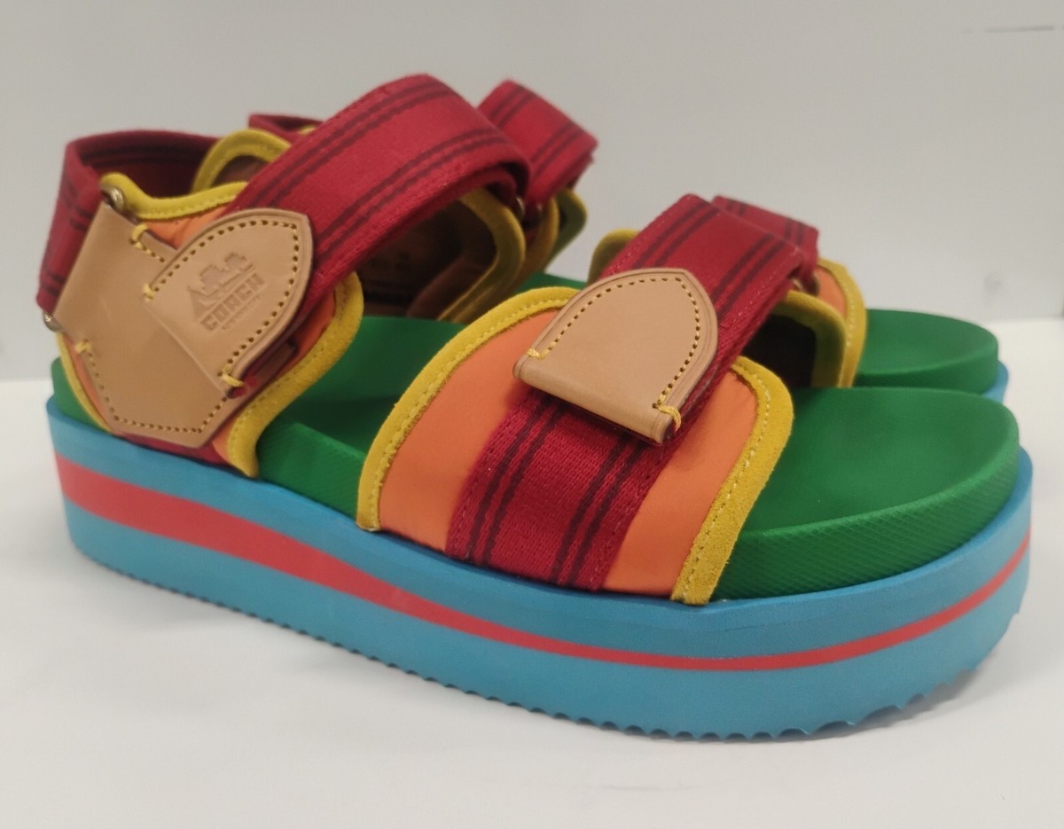 COACH Trail Webbed Straps Leather Trim Womens Sz 11B Platform
