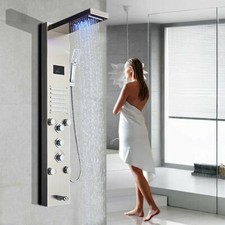 ELLO ALLO Shower Panel Tower System Stainless Steel LED Head Rain w/Body Jets