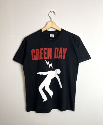 Vintage Early 00s Green Day Warning Punk Band Tshirt Hype S Black