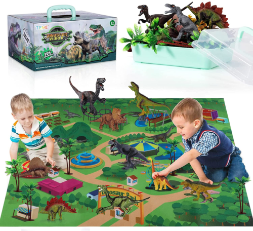 Jouets de dinosaure pour enfants avec tapis de jeu d'activité, ensemble de jeu éducatif de dinosaure - Photo 1/9