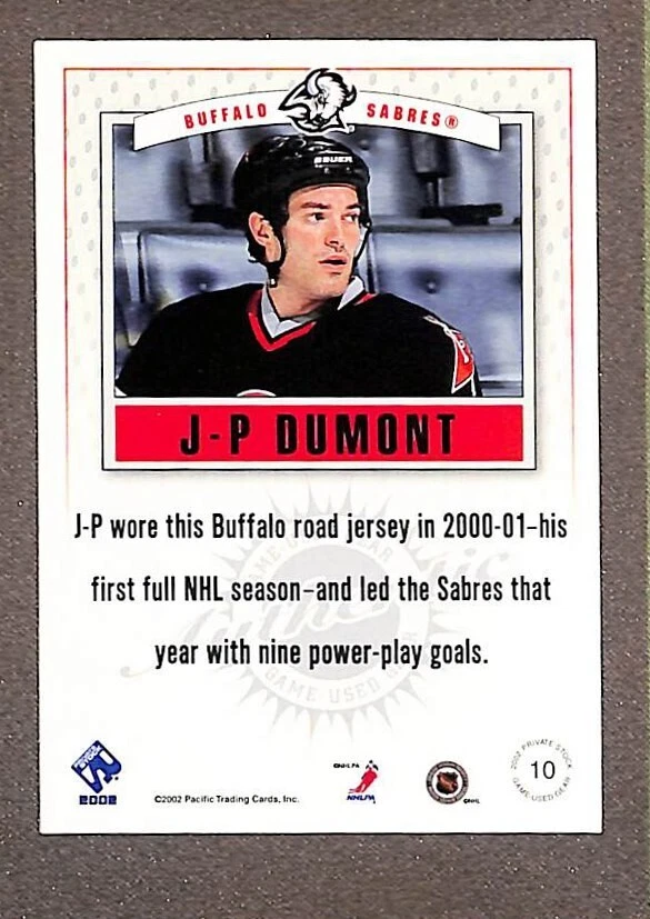 2002 Upper Deck SP Authentic Jersey #10 JP Dumont - Image 2 of 3