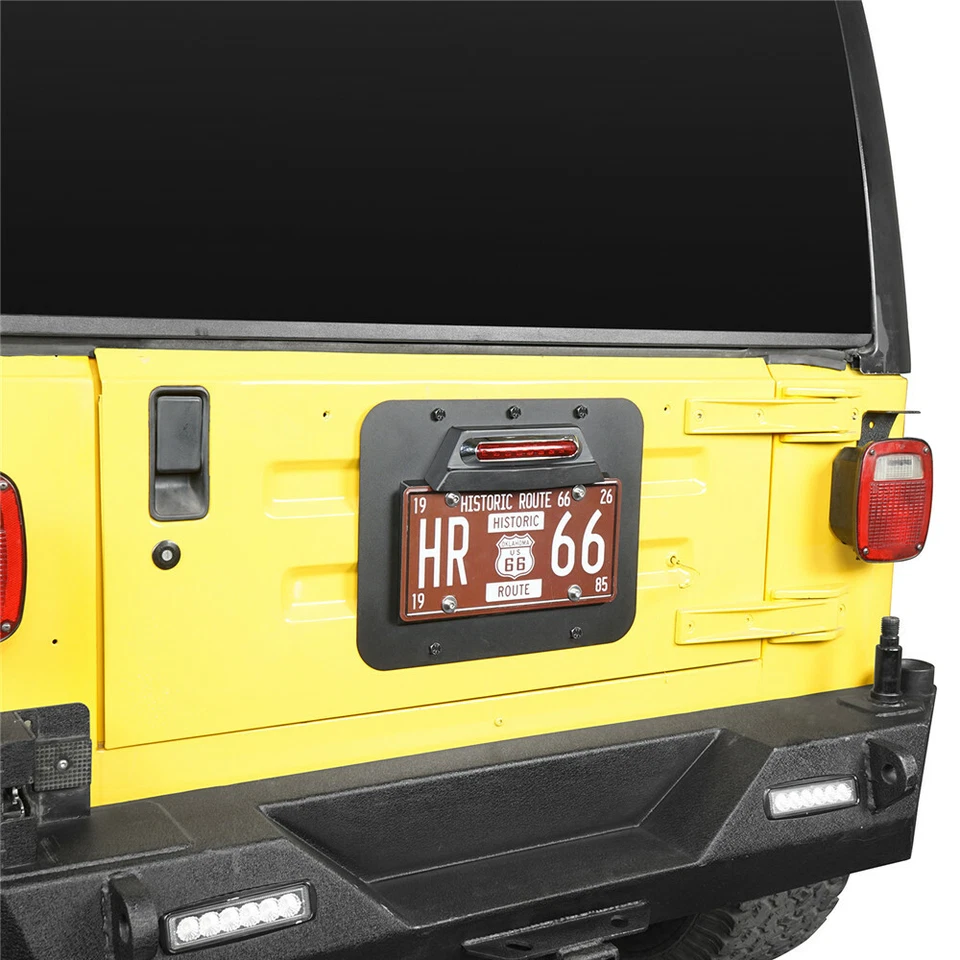 Placa de matrícula de neumático de repuesto con tercera luz de freno LED para Jeep Wrangler TJ 1997-2006 Foto 4 de 4